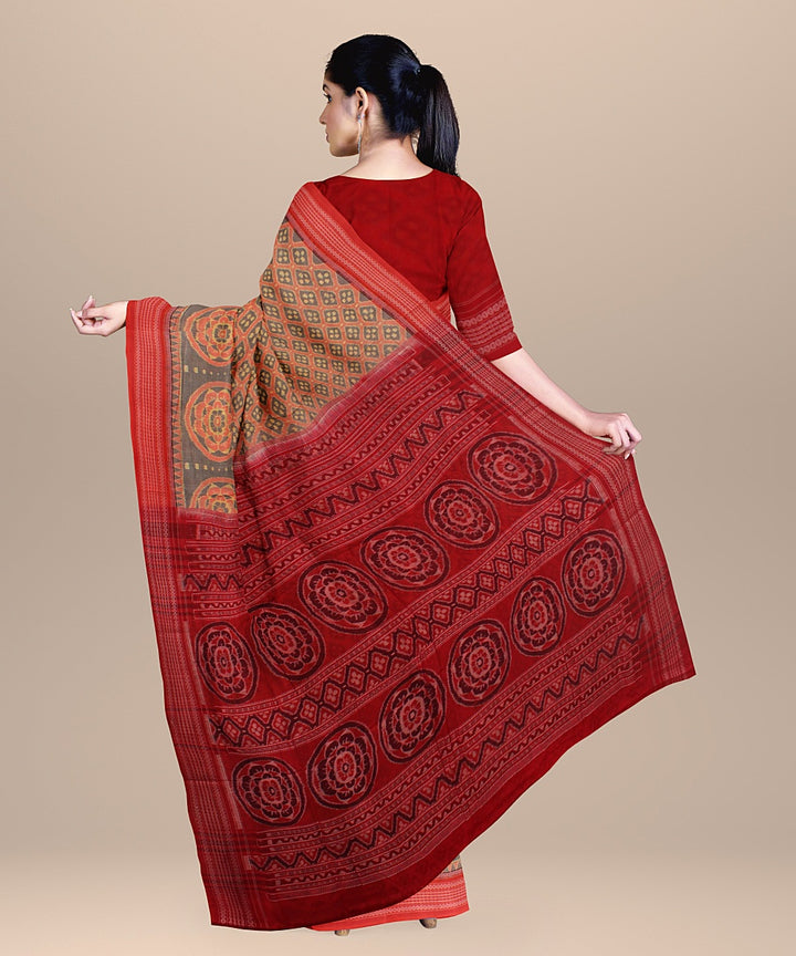 Red maroon cotton handloom sambalpuri saree