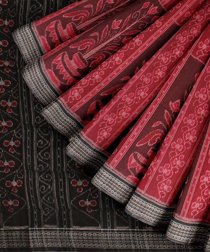 Maroon black handloom cotton sambalpuri saree