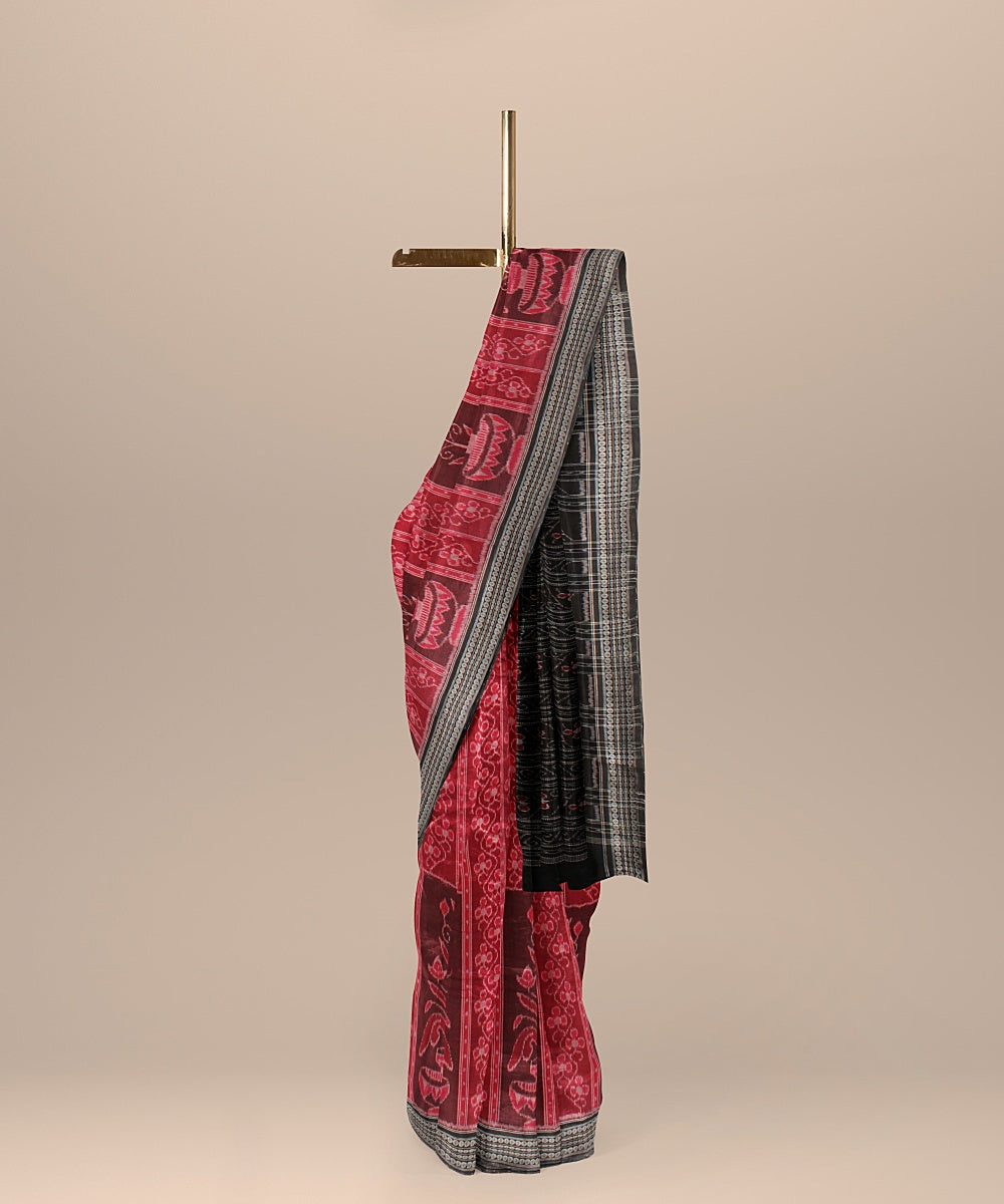 Maroon black handloom cotton sambalpuri saree