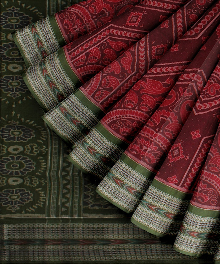 Maroon green cotton handloom sambalpuri saree