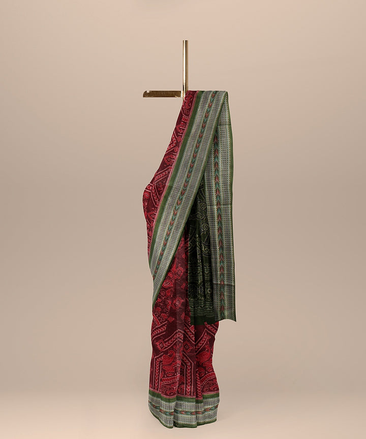 Maroon green cotton handloom sambalpuri saree