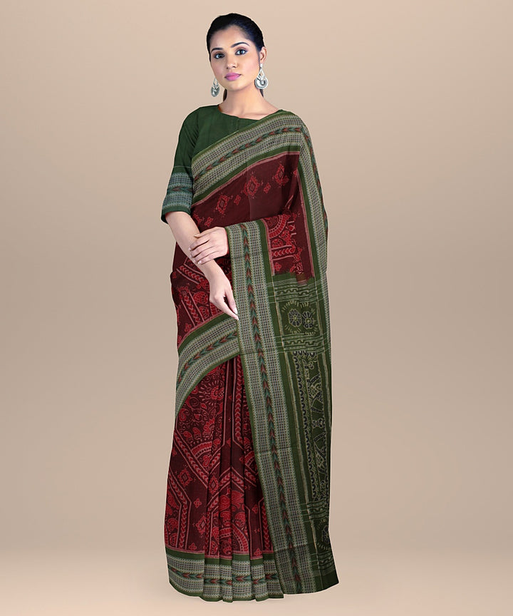 Maroon green cotton handloom sambalpuri saree