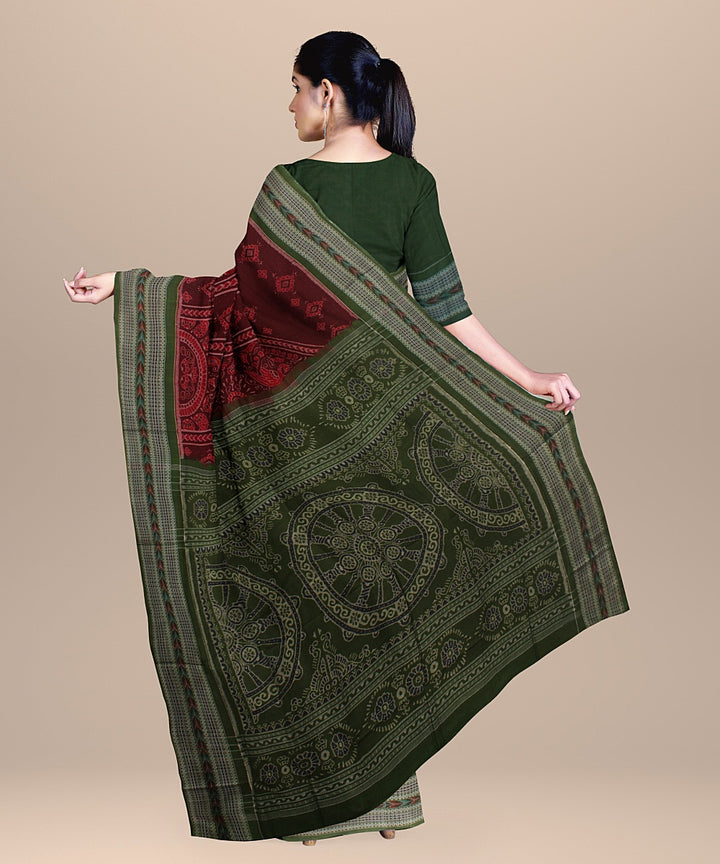 Maroon green cotton handloom sambalpuri saree