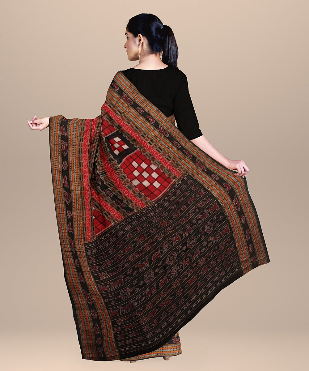 Red black cotton handloom sambalpuri bichitrapuri saree