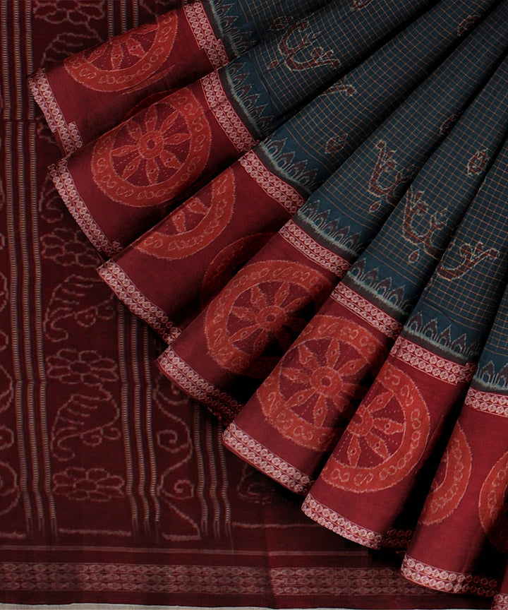 Deep green maroon cotton handloom sambalpuri saree