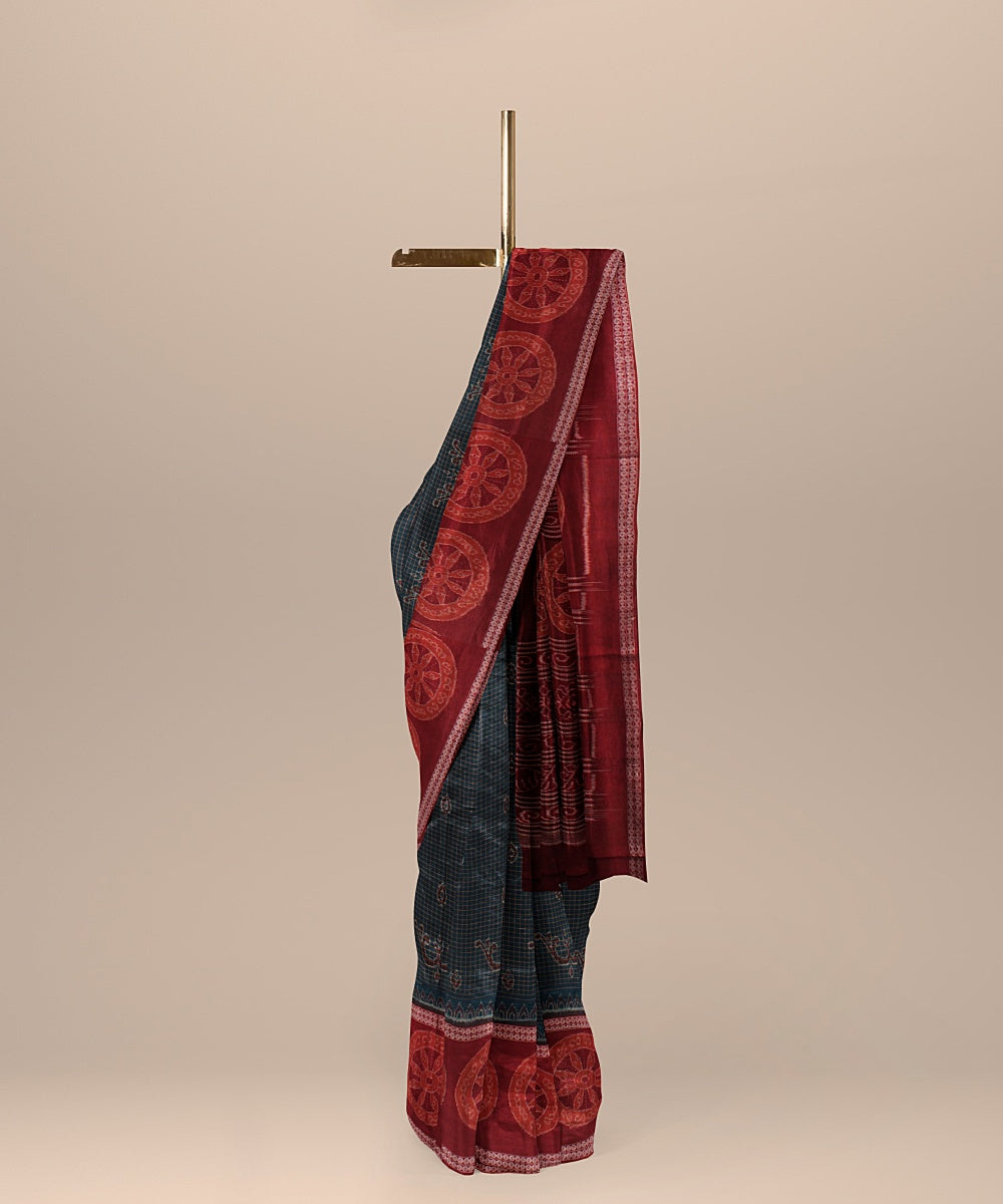 Deep green maroon cotton handloom sambalpuri saree