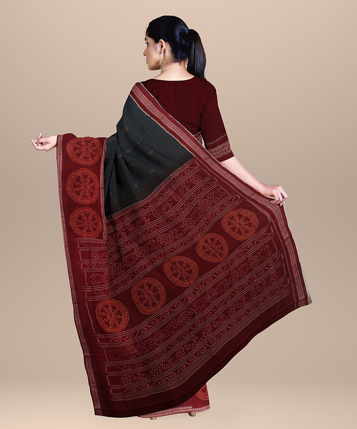 Deep green maroon cotton handloom sambalpuri saree