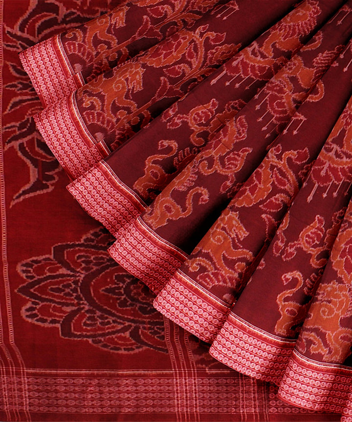 Maroon red sambalpuri handloom cotton saree