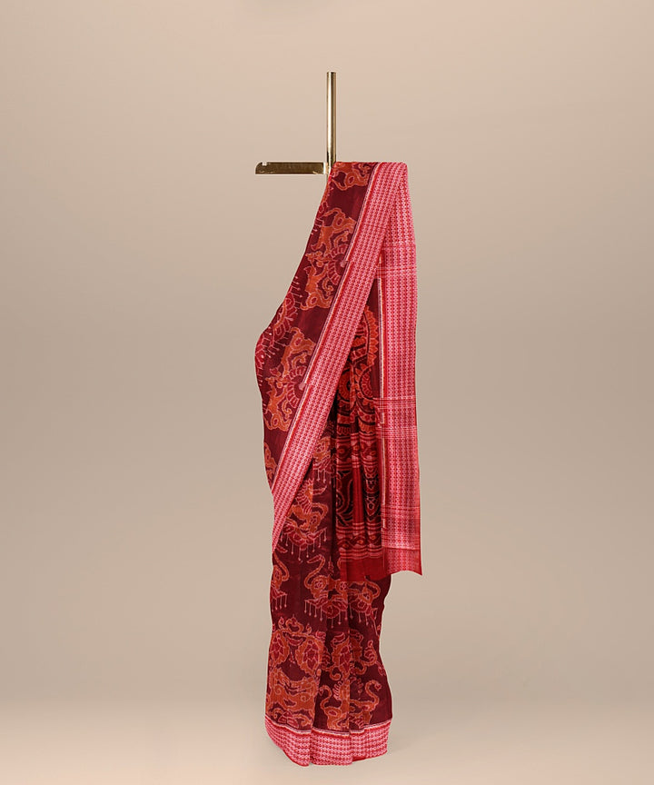 Maroon red sambalpuri handloom cotton saree