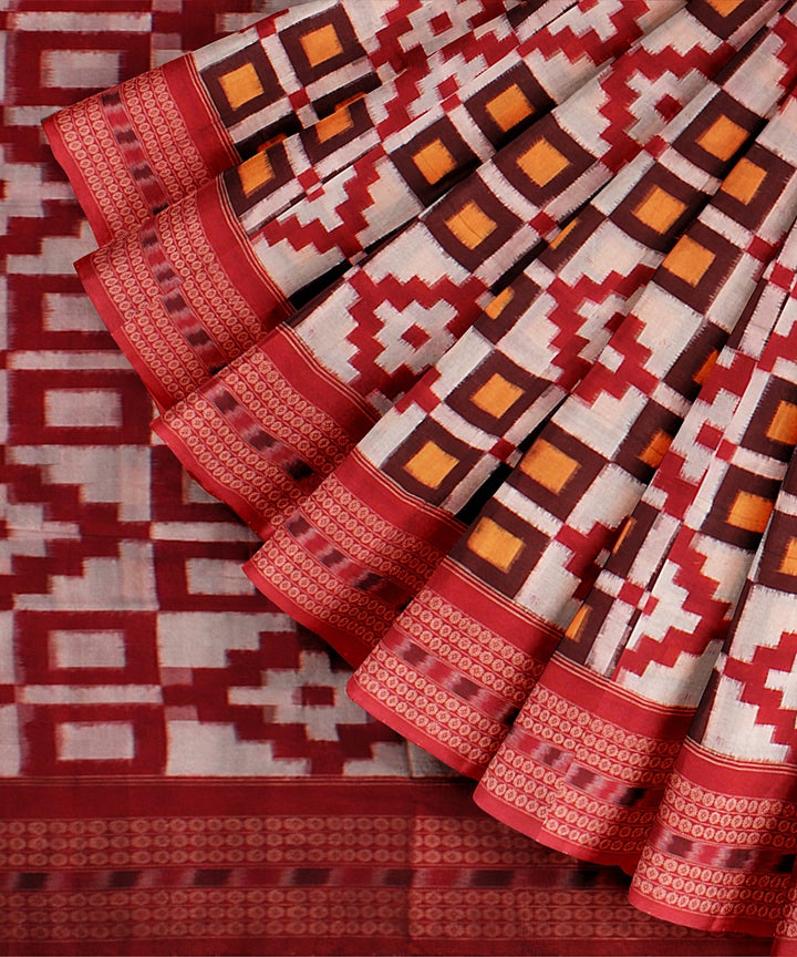 Multicolor red cotton handloom sambalpuri saree