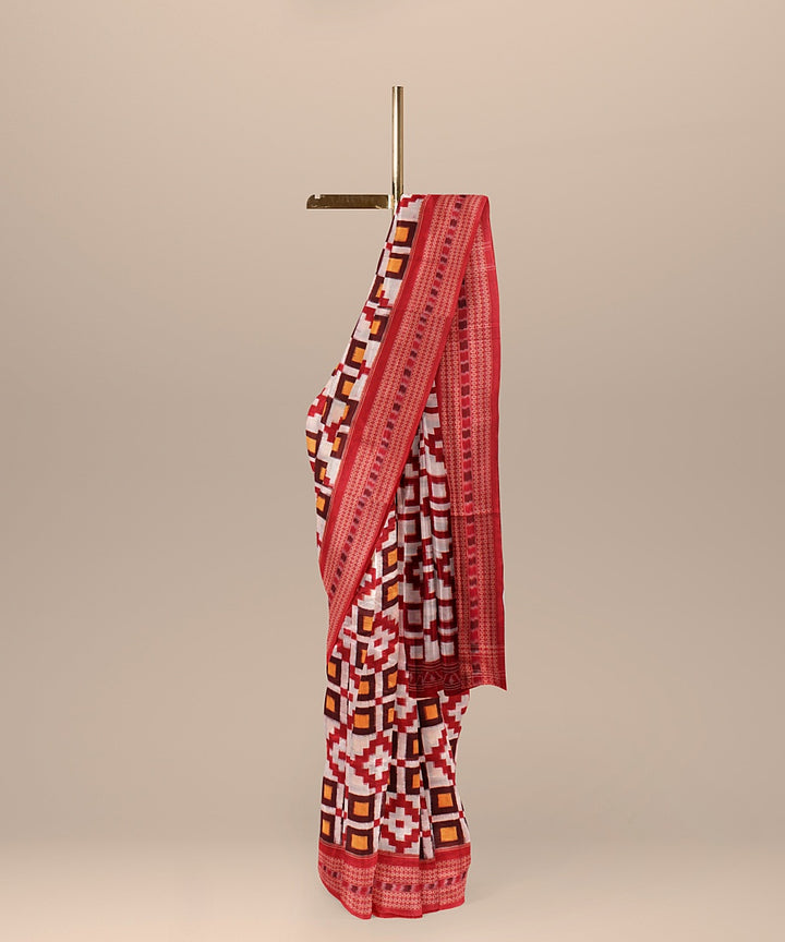 Multicolor red cotton handloom sambalpuri saree