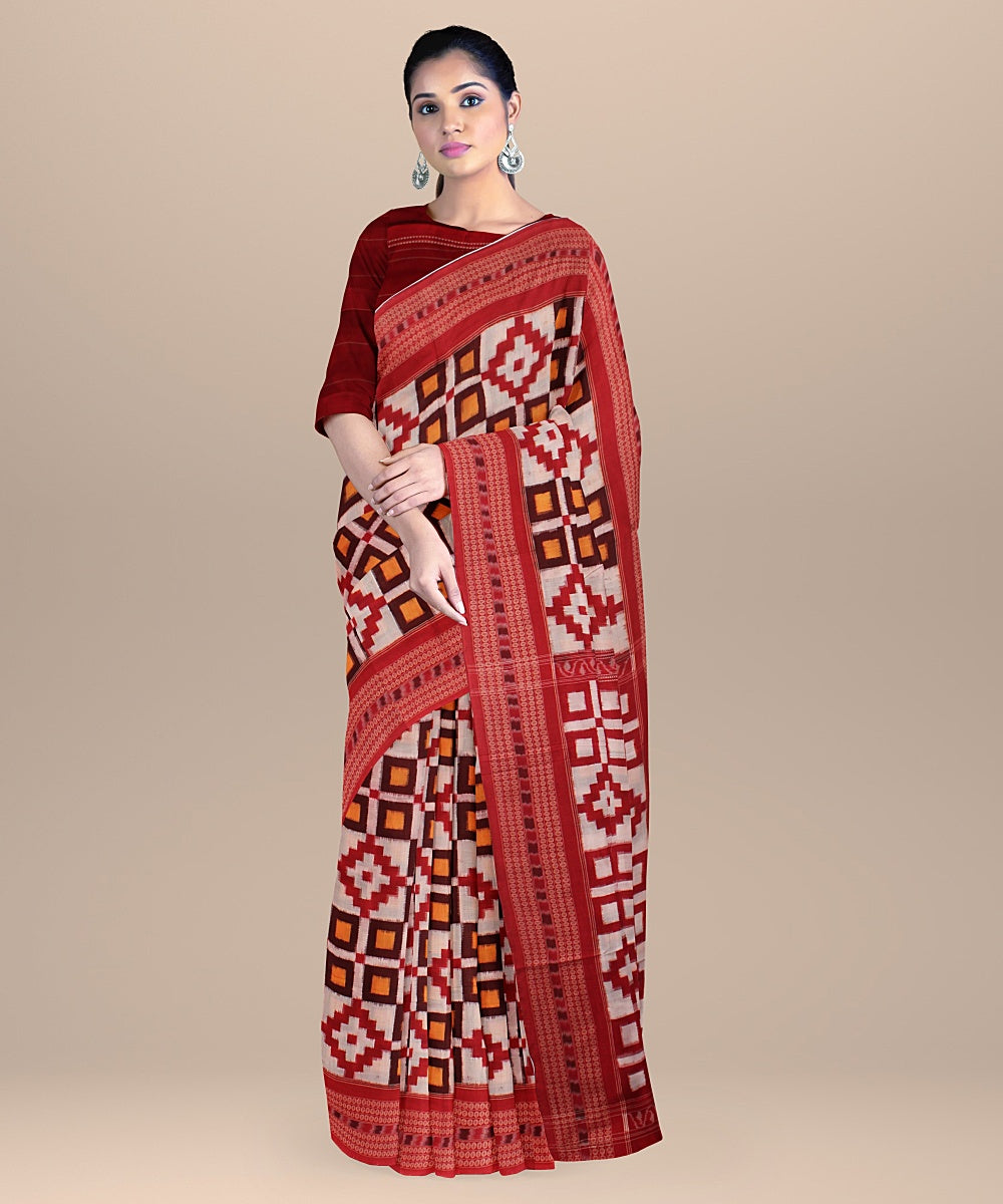 Multicolor red cotton handloom sambalpuri saree