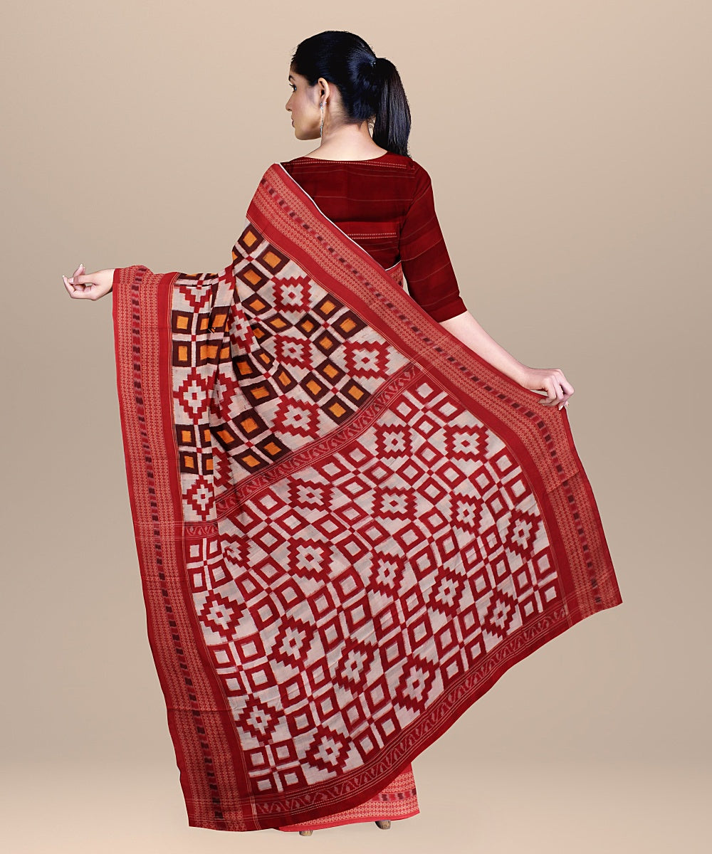 Multicolor red cotton handloom sambalpuri saree