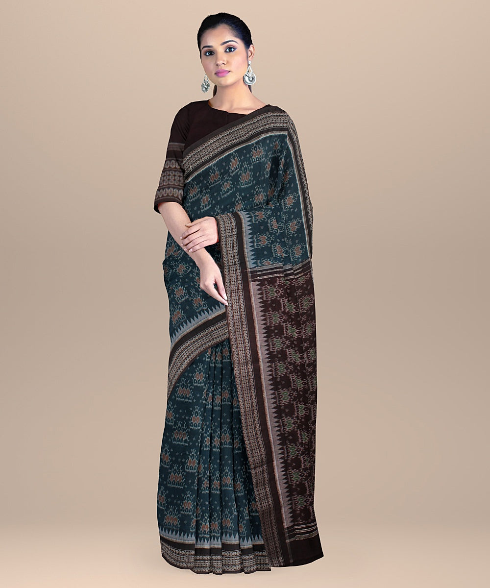 Deep green black cotton handloom sambalpuri saree