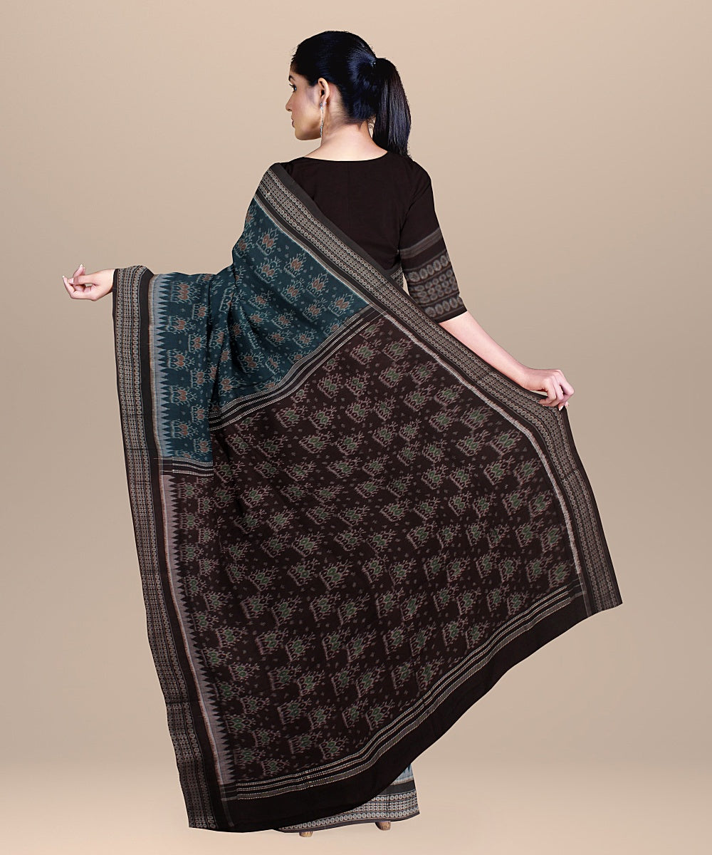 Deep green black cotton handloom sambalpuri saree