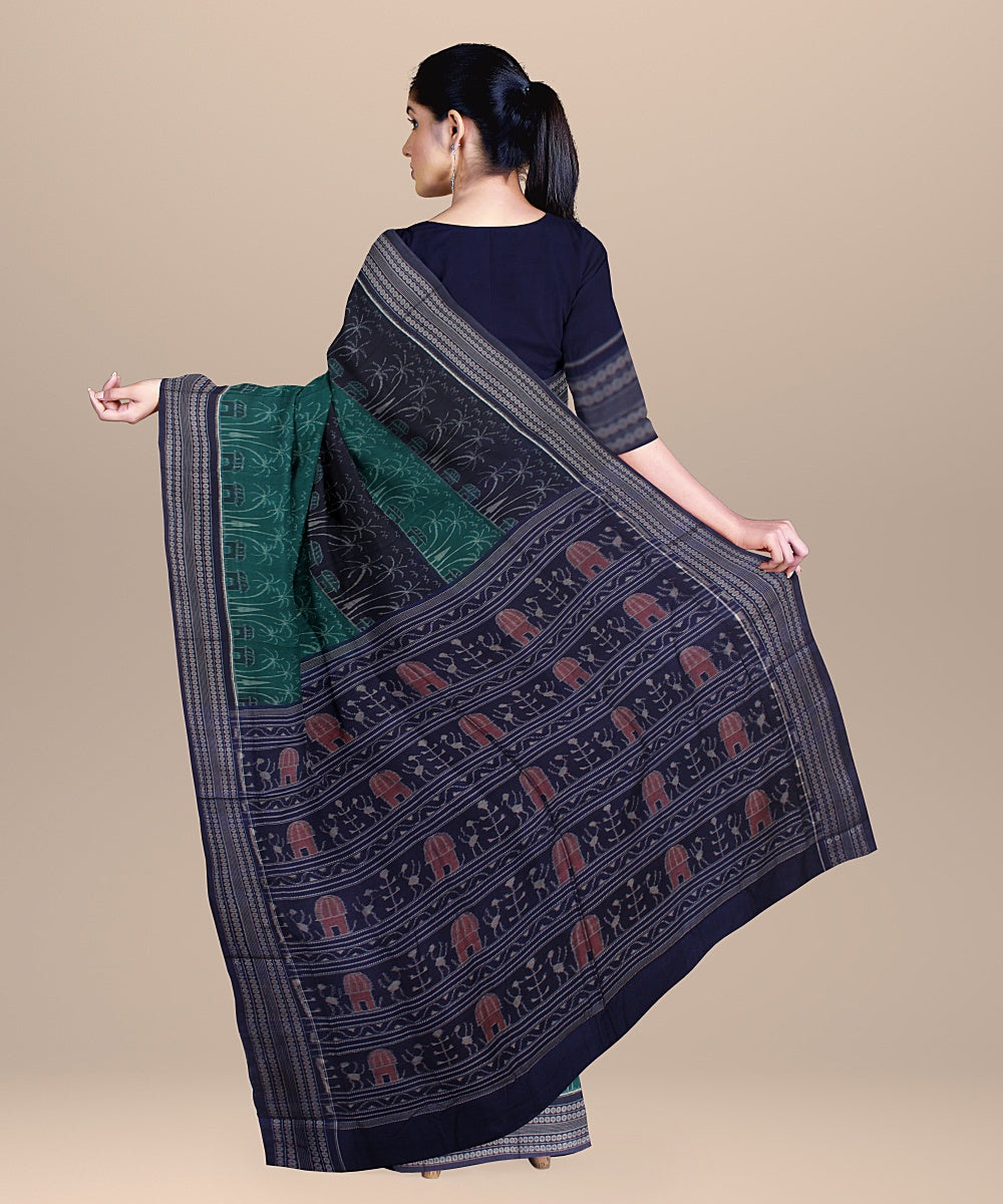 Green blue cotton handloom sambalpuri saree