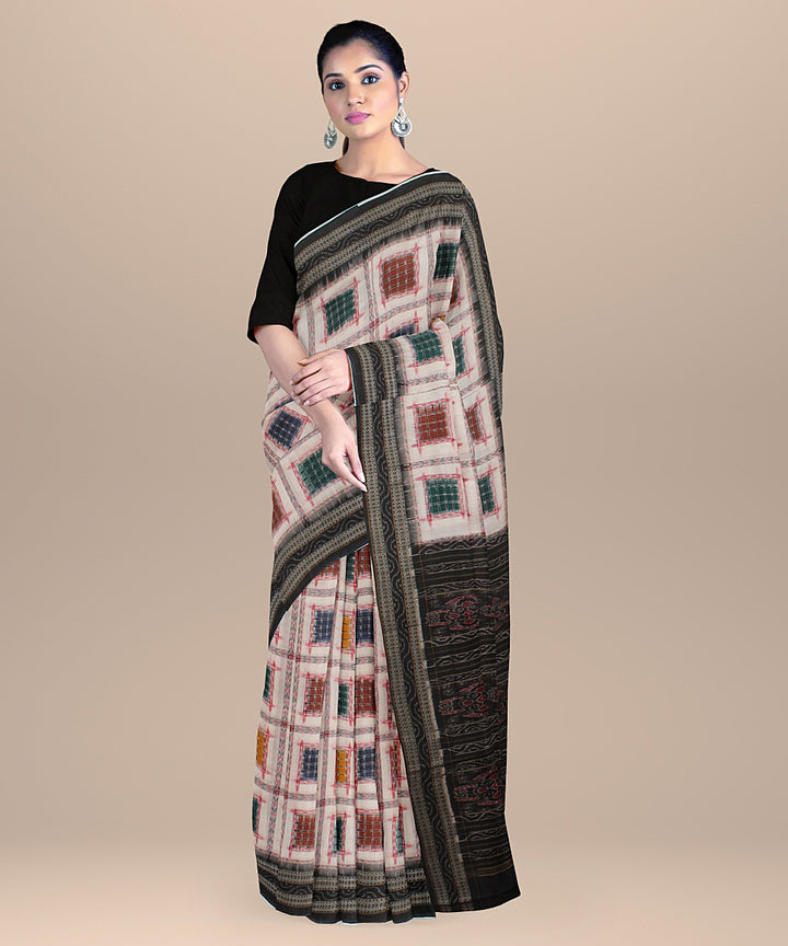 Multicolor black cotton handloom sambalpuri ashwini saree