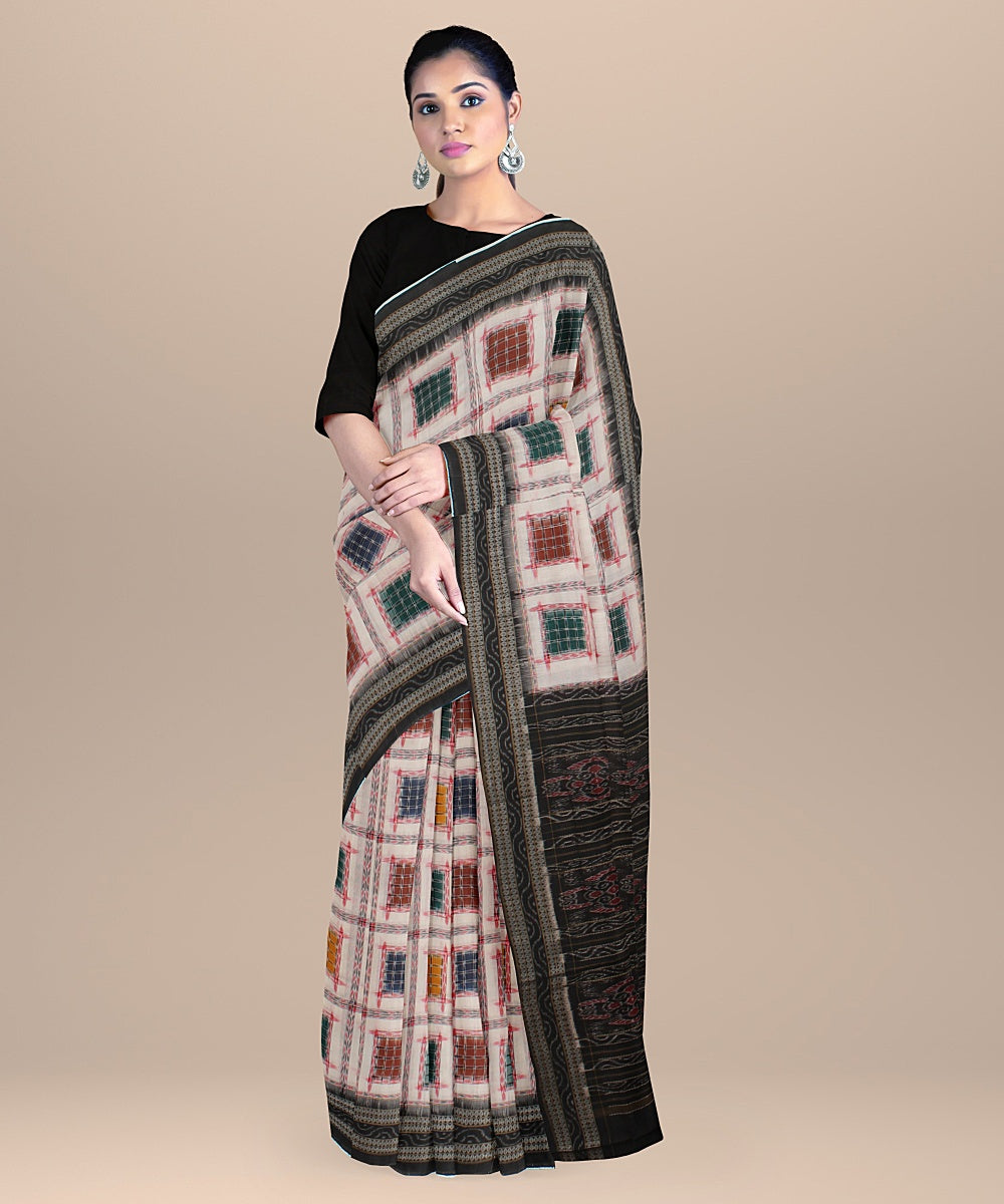 Multicolor black cotton handloom sambalpuri ashwini saree