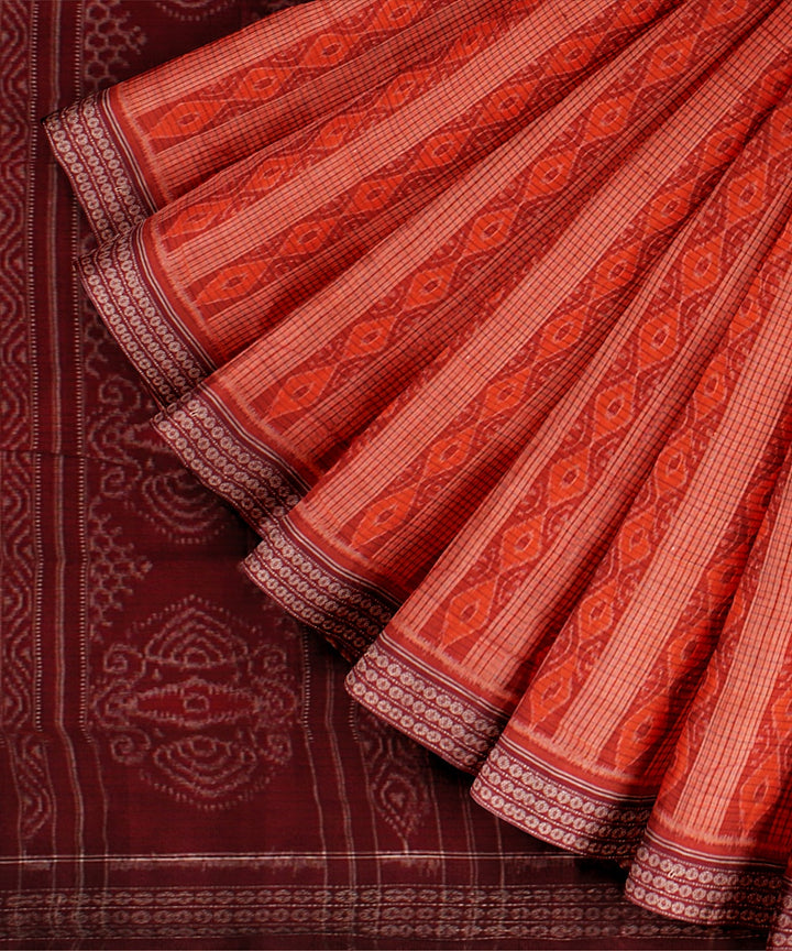 Orange maroon cotton sambalpuri handloom saree