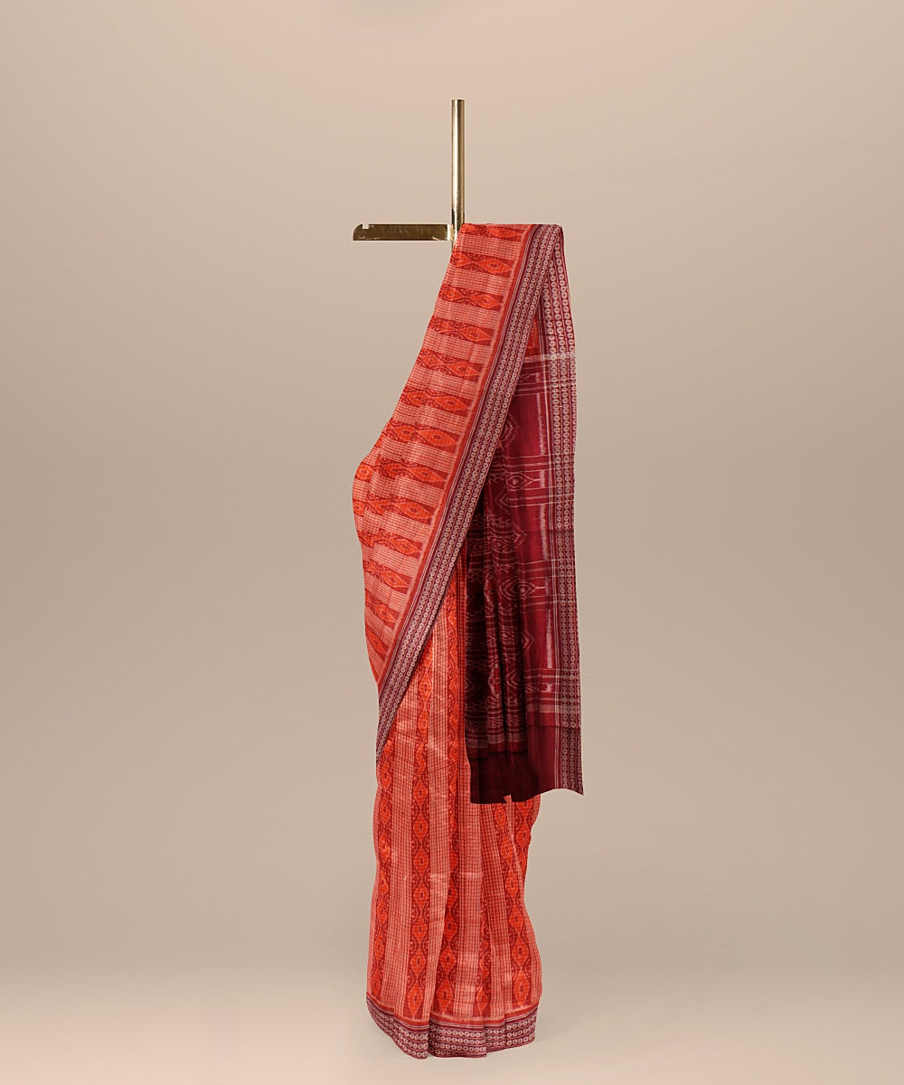 Orange maroon cotton sambalpuri handloom saree