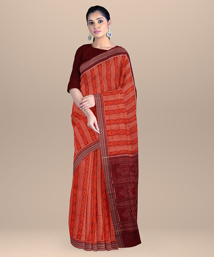 Orange maroon cotton sambalpuri handloom saree