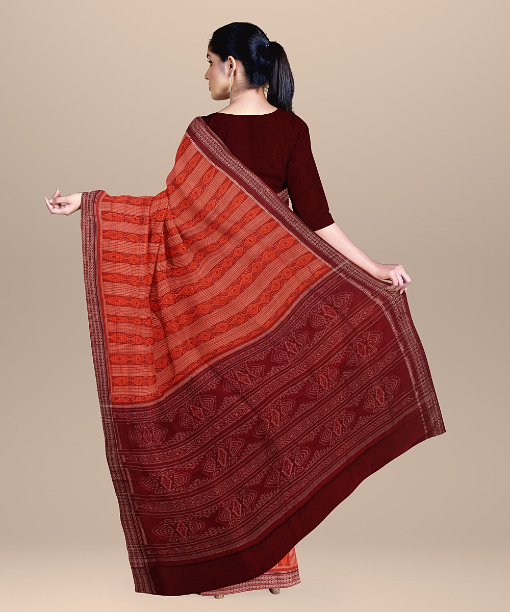 Orange maroon cotton sambalpuri handloom saree