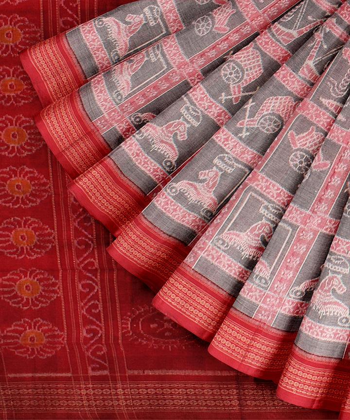 Grey red handloom sambalpuri cotton saree