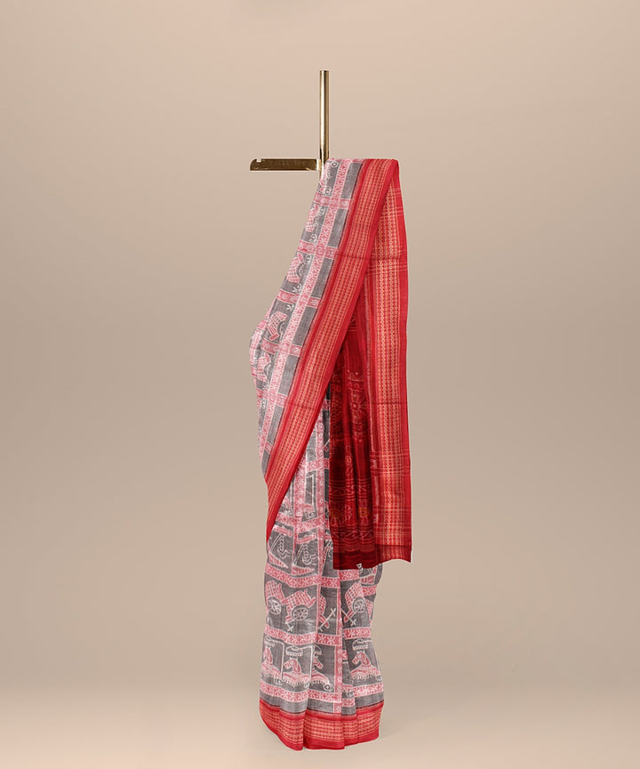 Grey red handloom sambalpuri cotton saree