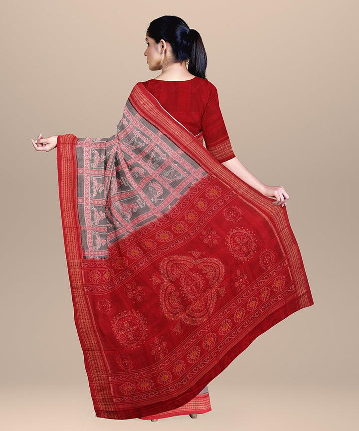 Grey red handloom sambalpuri cotton saree