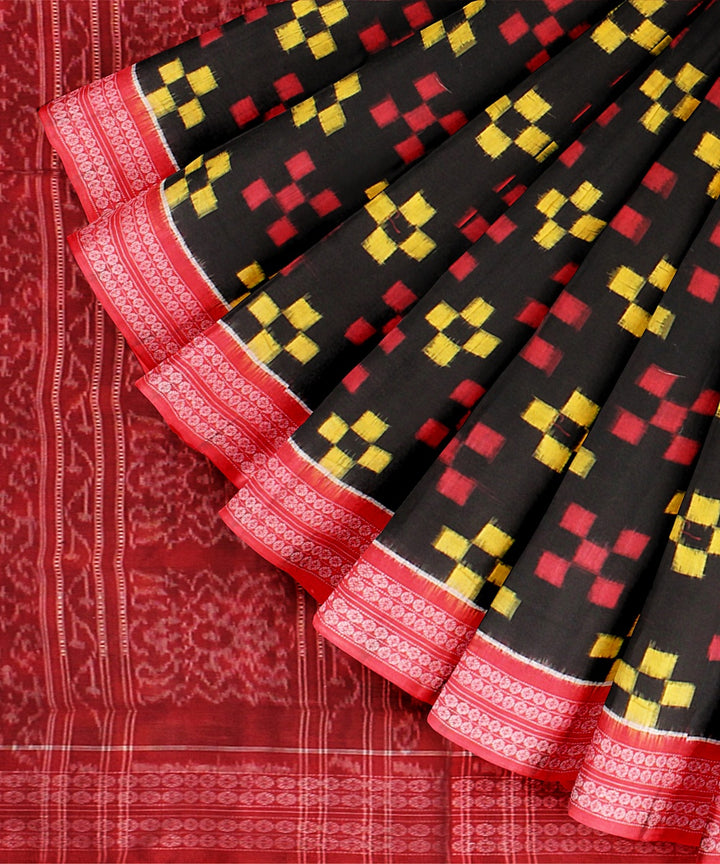 Black red cotton handloom sambalpuri saree