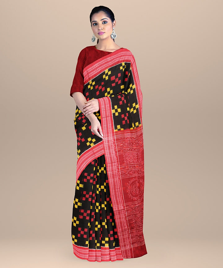 Black red cotton handloom sambalpuri saree