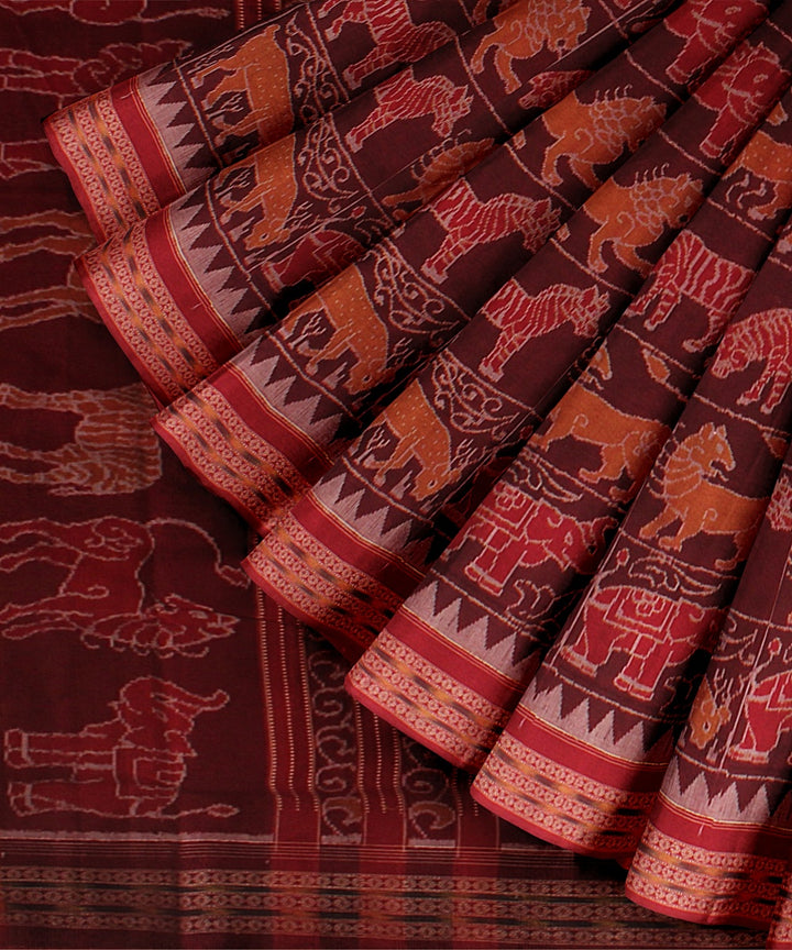 Maroon red cotton sambalpuri handloom saree