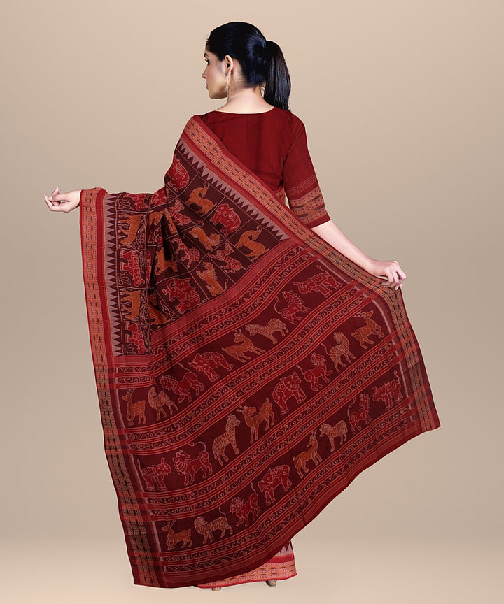 Maroon red cotton sambalpuri handloom saree