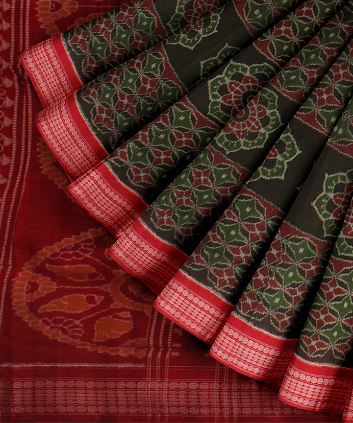 Olive green red cotton handloom sambalpuri saree