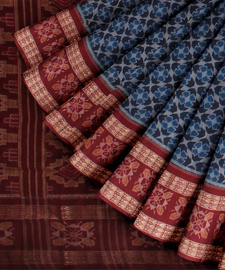 Navy blue maroon cotton handloom sambalpuri saree