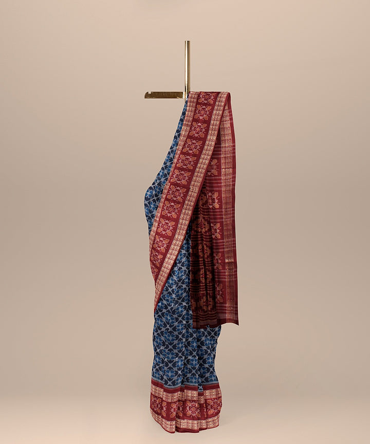 Navy blue maroon cotton handloom sambalpuri saree