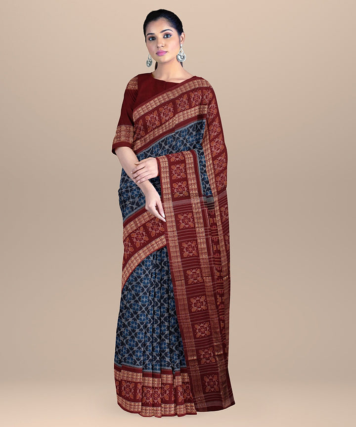 Navy blue maroon cotton handloom sambalpuri saree