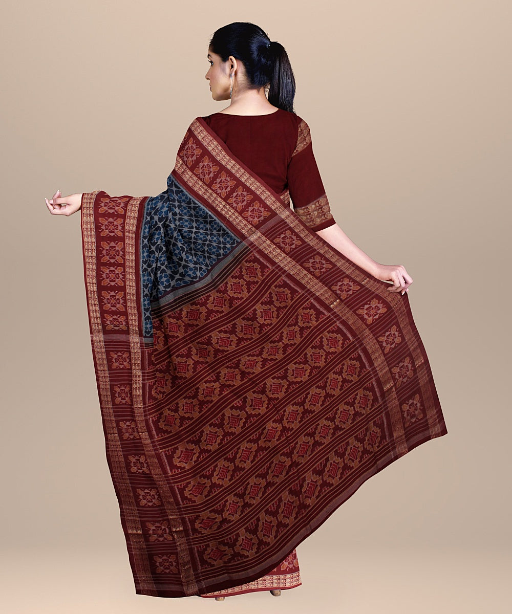 Navy blue maroon cotton handloom sambalpuri saree