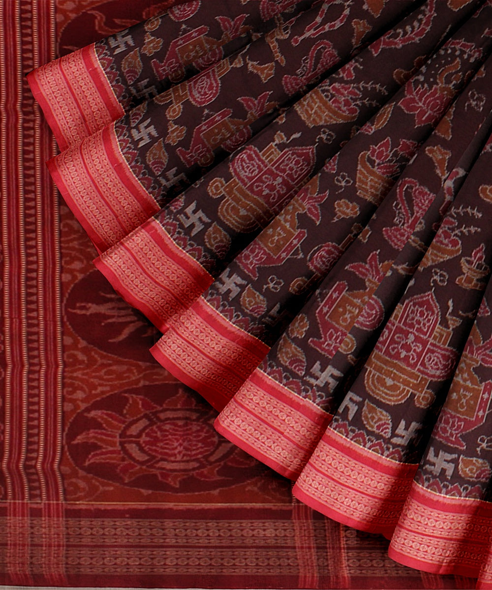 Deep maroon red cotton handloom sambalpuri saree