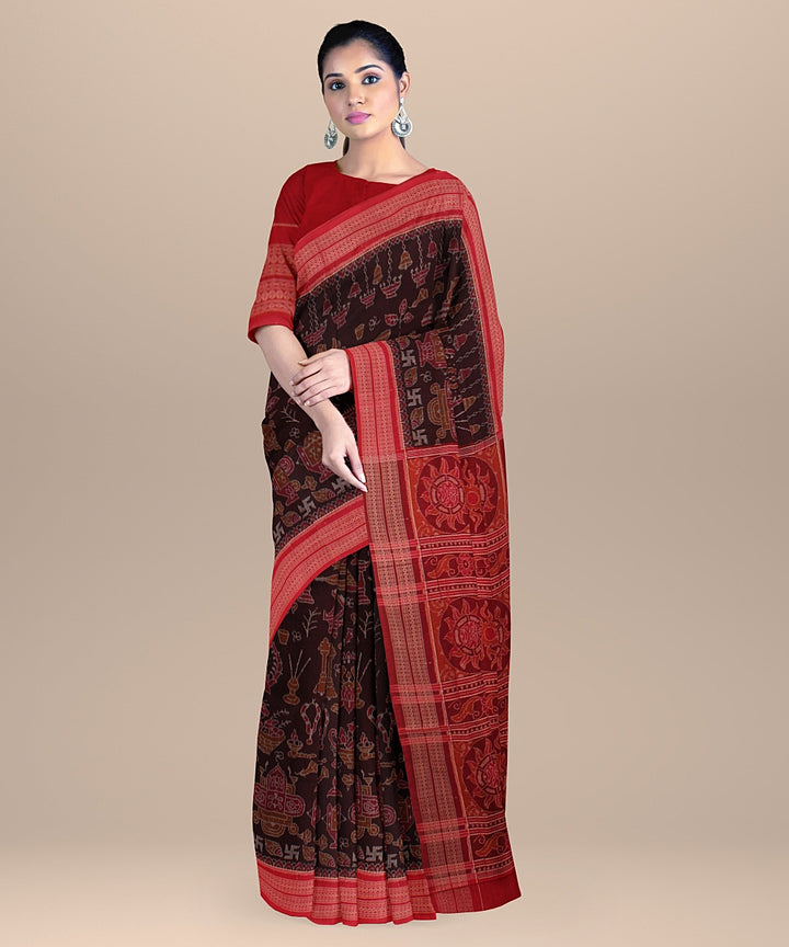 Deep maroon red cotton handloom sambalpuri saree