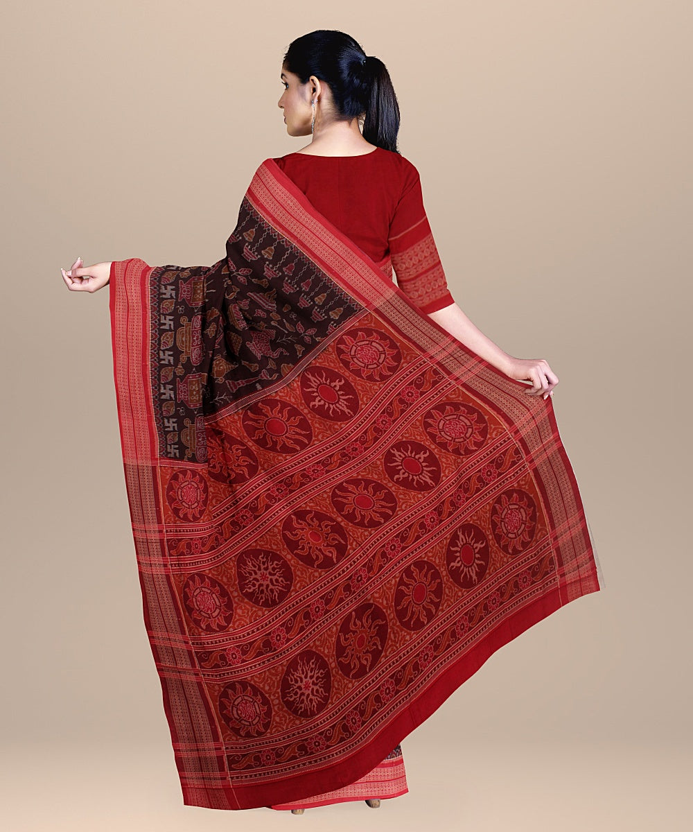 Deep maroon red cotton handloom sambalpuri saree