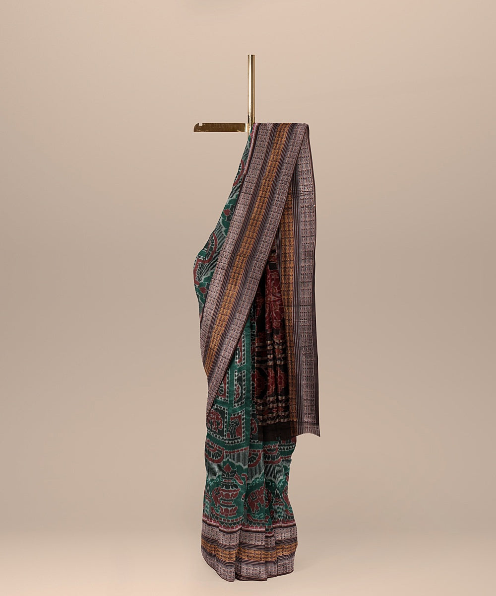 Green maroon cotton sambalpuri handloom saree