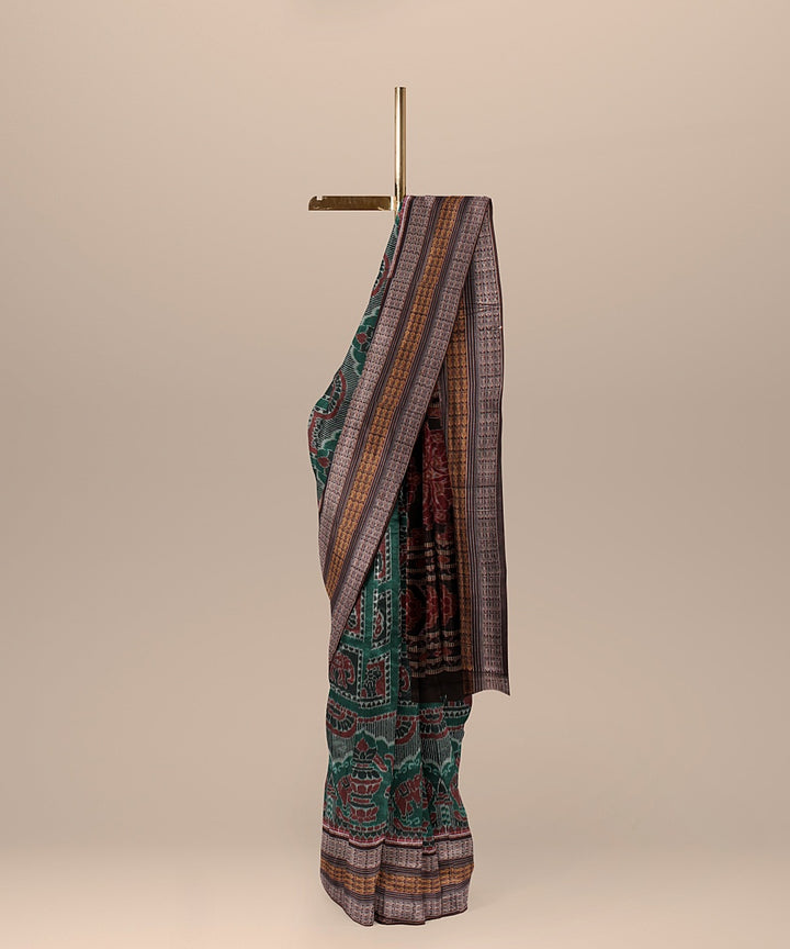 Green maroon cotton sambalpuri handloom saree