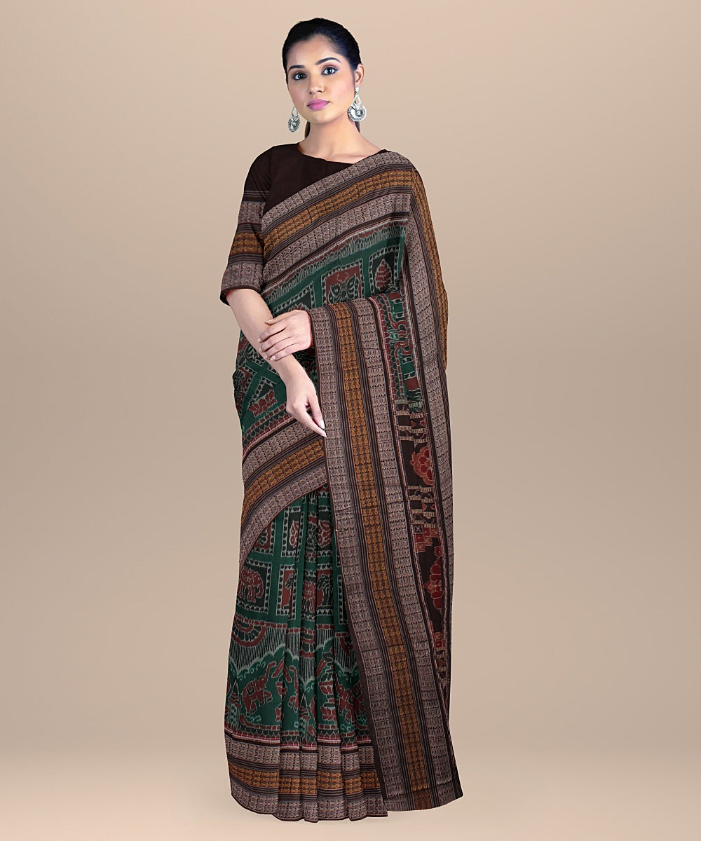 Green maroon cotton sambalpuri handloom saree