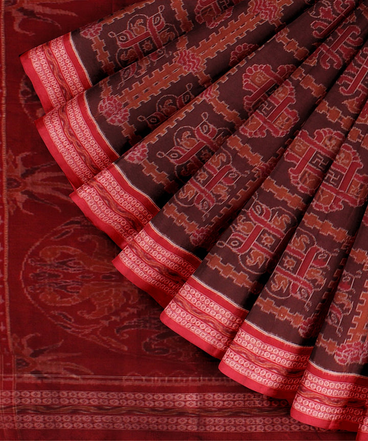 Maroon red handloom cotton sambalpuri saree