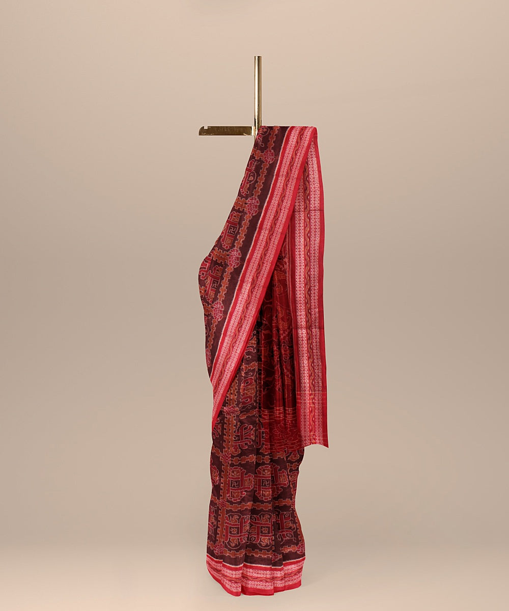 Maroon red handloom cotton sambalpuri saree