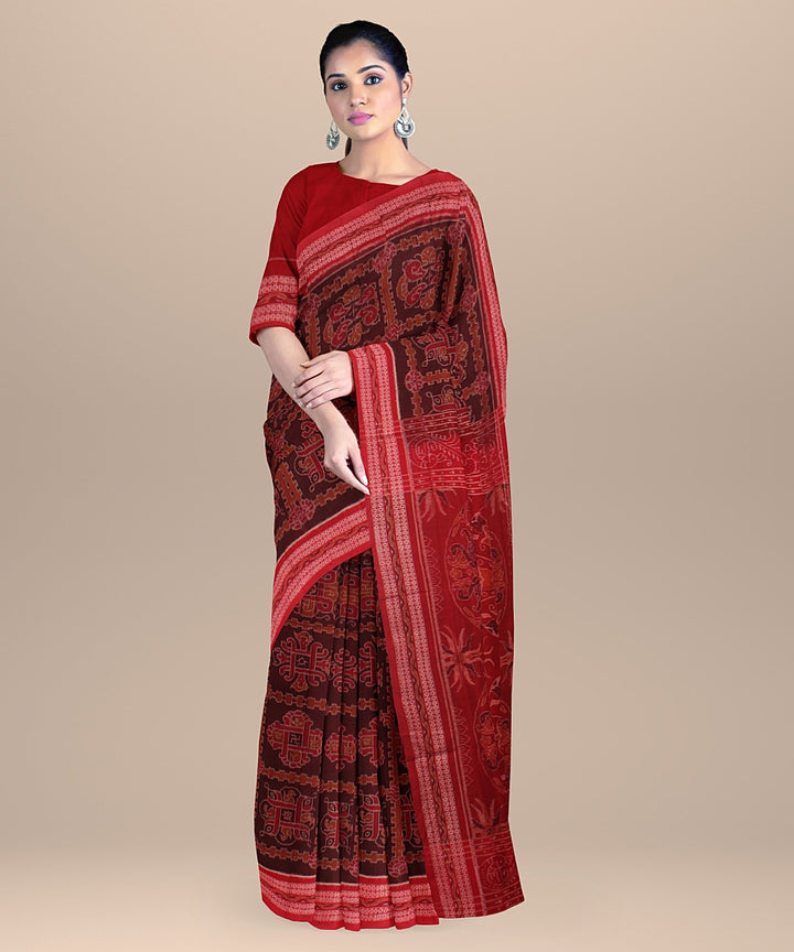 Maroon red handloom cotton sambalpuri saree