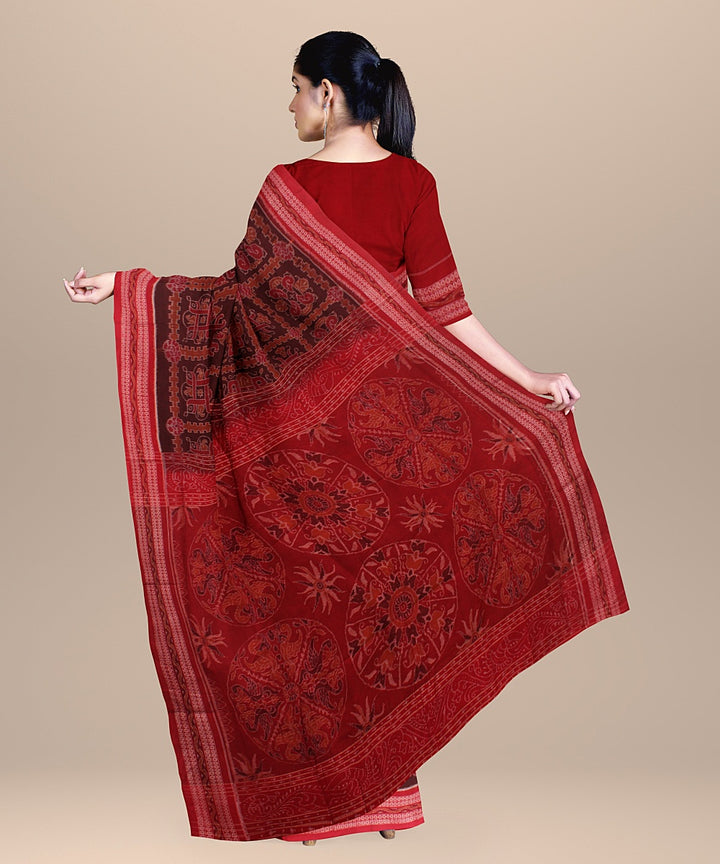 Maroon red handloom cotton sambalpuri saree