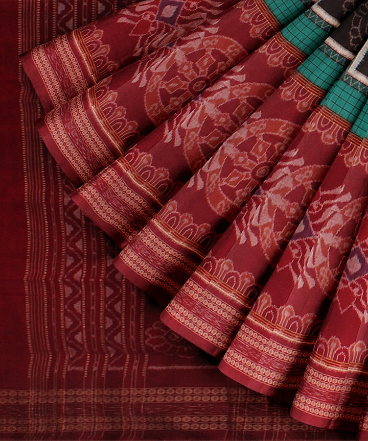 Cyan green maroon cotton handloom sambalpuri saree