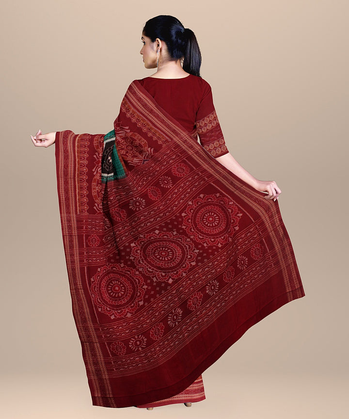 Cyan green maroon cotton handloom sambalpuri saree